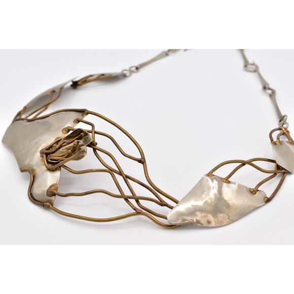 Joseph Boris Brutalist Mixed Metal Flower Chain Belt Hammered Brass Chunky main image 4
